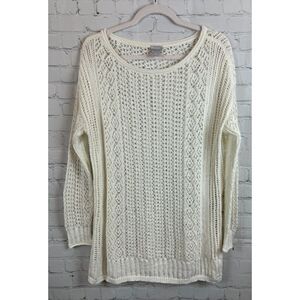 CHICO'S cotton blend white knit crochet semi-sheer sweater pullover size 2 L